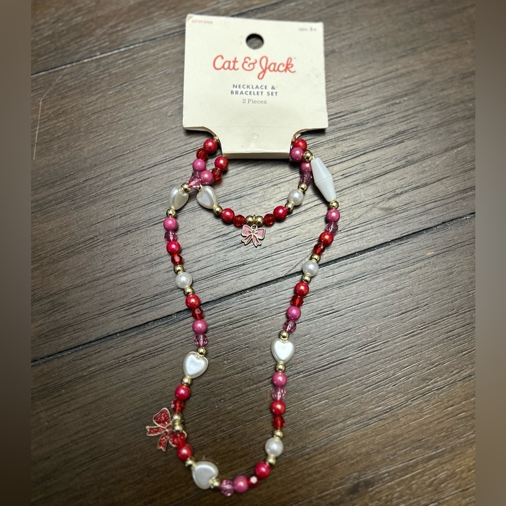 Cat & Jack Pink and Red Beaded Jewelry Set